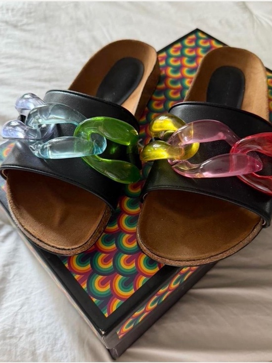 Kurt Geiger Shoes - Kurt Geiger Black Slide Mules with Multicolor Translucent Chain
